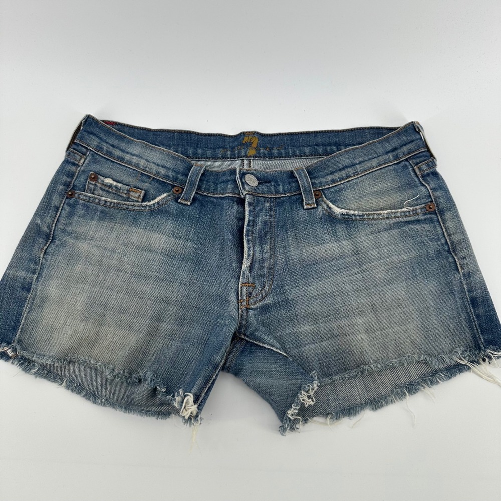 7 For All Mankind Distressed Denim Jean‎ Shorts Frayed Raw Hem Womens Size 29